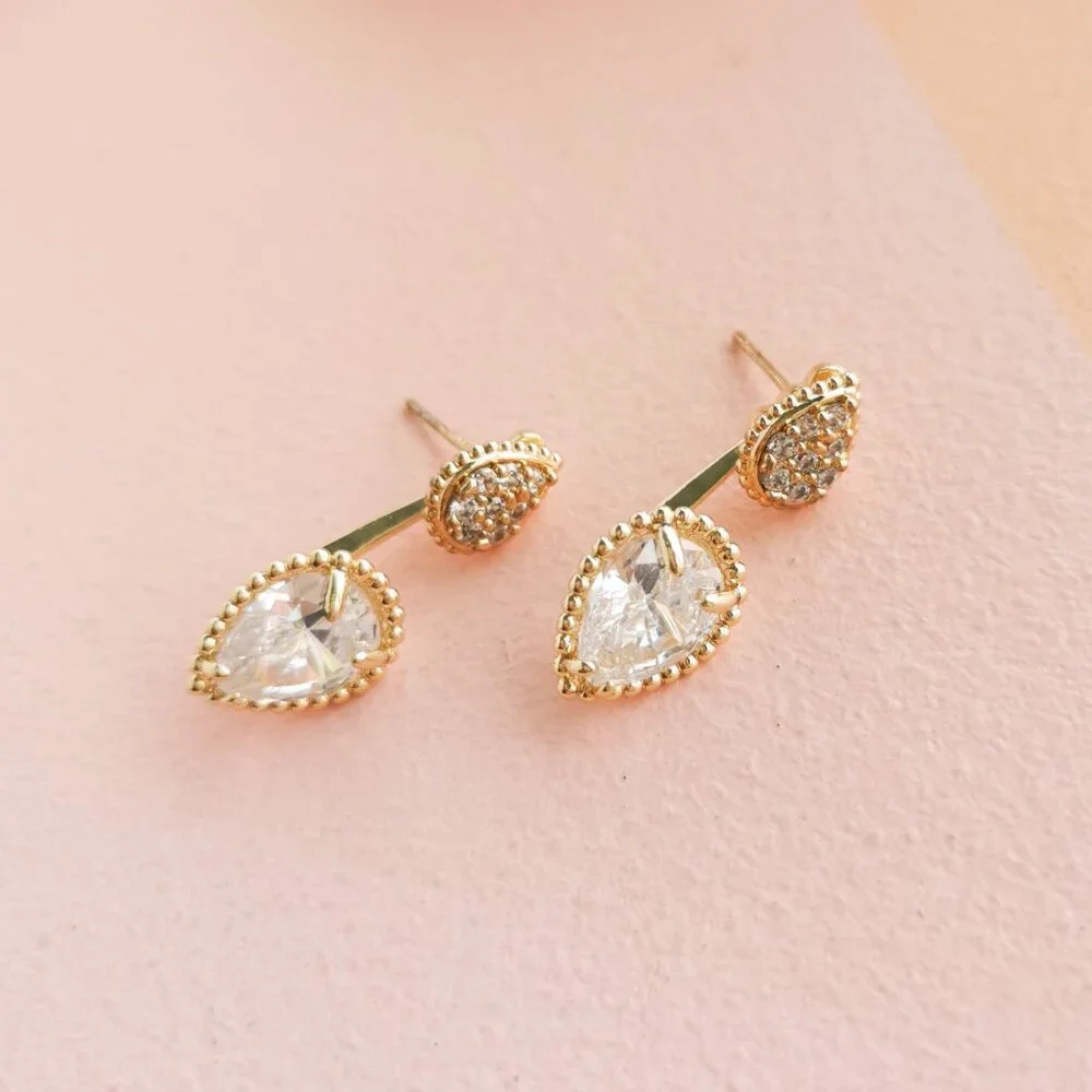 Alicia Bonnie - Dual Elegance White Crystal Gold Ear Jacket Earrings - NEW